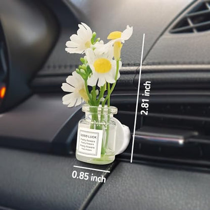 4 Pack Flowers Car Vent Clips, Cute Daisy Plants Vase Air Conditioning Outlet Clip with Fragrance Pads, Charm Scent Perfume Automotive Interior Decorations for Women