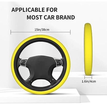 Elastic Stretch Steering Wheel Cover,Warm in Winter and Cool in Summer, Car Universal 15 inch, Microfiber Breathable Ice Silk, Anti-Slip, Odorless, Easy Carry,Yellow - color: Yellow