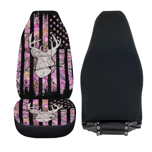 American Flag Deer Car Seat Covers Universal Front Car Seats Breathable Anti-Slip Back Fabric Removable Automotive Accessories Suitable for Cars SUV - color: American Flag Deer