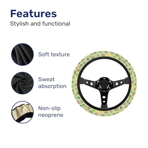 GENANY Leaf Mask Spirits Steering Wheel Cover, Non Slip Polyester Car Wheel Protector for Car SUV Truck, Universal 15 Inch - color: Leaf Spirits