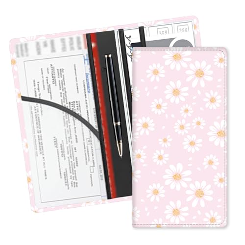 Leather Car Registration and Insurance Card Holder, Cute Car Accessories Vehicle Glove Box Car Organizer for Documents, Cards, License Cute Daisy - color: Cute Daisy