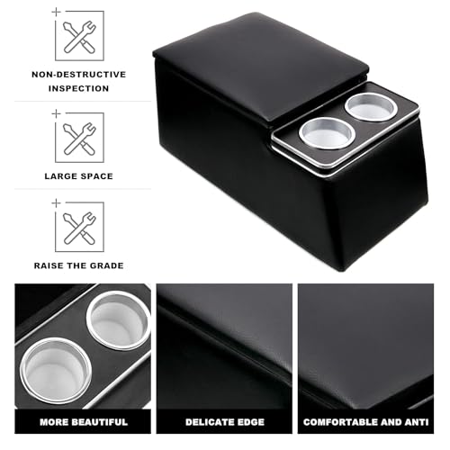 Black Universal Truck Seat/Bench Organizer with Cup Holders, Armrest, and Padded Top Lid - Ideal for Business and Storage - 124810 Contractor Console
