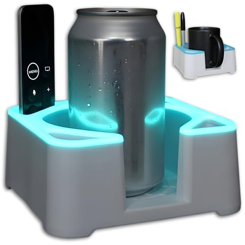 MugBrick Glowing Portable Silicone Cup Holder for Bed, Couch, Nightstand. Dishwasher Safe, Non-Spill Drink Holder for Bedside Table, Ottoman. White + Blue Glow - color: (E) White + Blue Glow