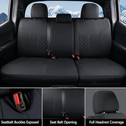 Truckiipa Tacoma Truck Seat Covers Full Set Leather Waterproof Seat Covers Fit for 2005-2015 Toyota Tacoma Double Crew Cab, Full Set, Black - color: Full Set/Black, size: Tacoma 2005-2015