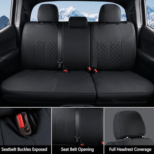Truckiipa Toyota Tacoma Car Seat Covers Full Set, Leather Waterproof Truck Seat Covers Fit for 4th Gen 2024 2025 2026 Toyota Tacoma Double Crew Cab, Full Set, Black - color: Full Set/Black, size: Tacoma 2024-2026