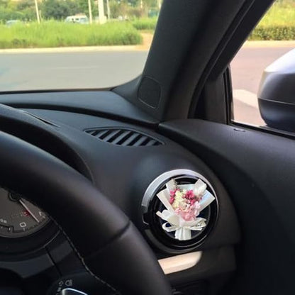 Fresh Flowers Mini Dried Flowers Bouquet for Car Air Vent Clips, Car Air Outlet Perfume Decoration, Air Fresheners Interior Accessories,Automotive Air Fresheners Pink (White, Random fragrance)