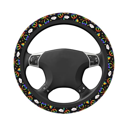 LGBTQ Pride Rainbow Heart Steering Wheel Cover for Women Elastic Rubber Steering Wheel Universal 15 Inch Fit for Cars, Auto, SUVs - color: LGBTQ Pride Rainbow Heart