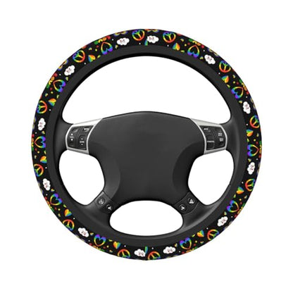 LGBTQ Pride Rainbow Heart Steering Wheel Cover for Women Elastic Rubber Steering Wheel Universal 15 Inch Fit for Cars, Auto, SUVs - color: LGBTQ Pride Rainbow Heart