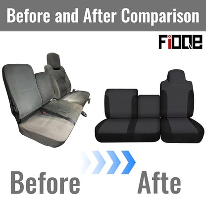 40/60 Split Bench Design Front Seat Cover for Isuzu NPR 1995-2005, Knitted Fabric with Soft Foam Lining, Breathable Seat Protector-Balck