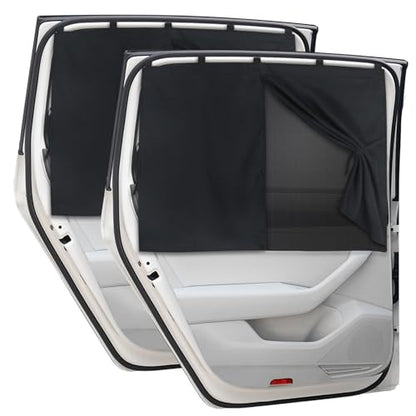 Car Window Shades, 2 PCS Magnetic Double Layer Auto Sun Shade for Side Windows Privacy Full Covers/Half Shade Options Back Car Window Curtains for Baby Protection - color: Black:2pack