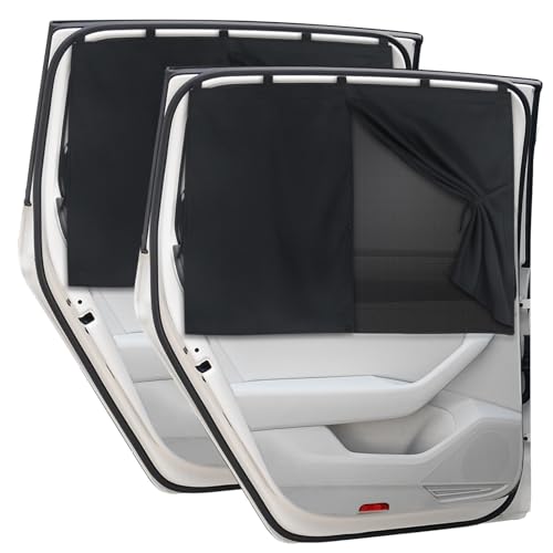 Car Window Shades, 2 PCS Magnetic Double Layer Auto Sun Shade for Side Windows Privacy Full Covers/Half Shade Options Back Car Window Curtains for Baby Protection - color: Black:2pack