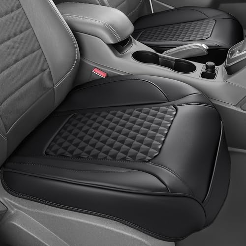 CAR PASS 2 Pack Leather Bottom Car Seat Covers Front Seat Cushion Cover, Anti-Slip and Wrap Around the Bottom, Car Seat Protector Universal Fit for Most Cars, SUVs, and Trucks, 2Pcs Black