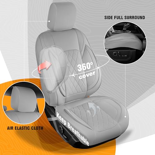 F150 Seat Covers Front Set, Faux Leather Truck Seat Covers Diamond Quilted Custom Fit for 2009-2026 F-150 SuperCrew & 2017-2026 F250 F350 F450 Crew Cab XL XLT Lariat King Ranch (Gray) - color: Gray, size: Front