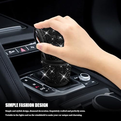 Bling Auto Gear Shift Knob Cover, Car Shifter Cover, Sparkly Crystal Rhinestones Gear Shift Knob Cover for Women Girls, PU Leather Shift Gear Cover with Bling Accessories Fit Cars (Black) - color: Black
