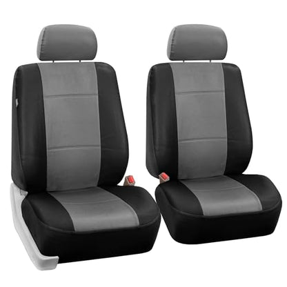 FH Group Front Set Faux Leather Car Seat Covers for Low Back Seat with Removable Headrest, Universal Fit, Car Seat Covers for SUV, Sedan, Van, Gray/Black - color: Gray, style: Front Set