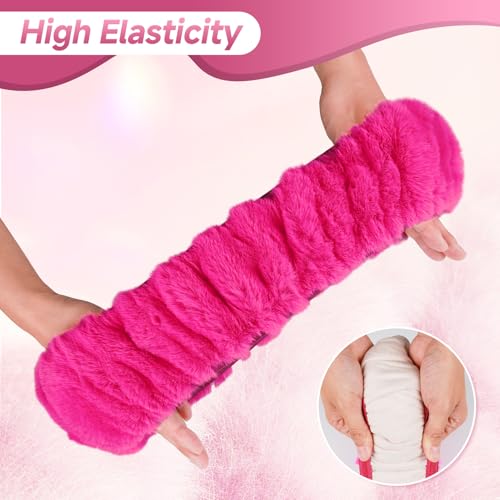SEG Direct Furry Car Steering Wheel Cover with Gear Shift Cover, Soft and Warm, Cute Fluffy Auto Decor for Women Men, Standard Size, 2 PCS Set, Magenta - color: Magenta