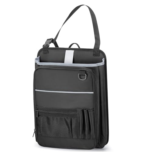 LUXJA Car Front Seat Organizer with Accordion File Pocket, Passenger Seat Organizer with Laptop Sleeve (Up to 15.6 In) and Adjustable Strap, Black