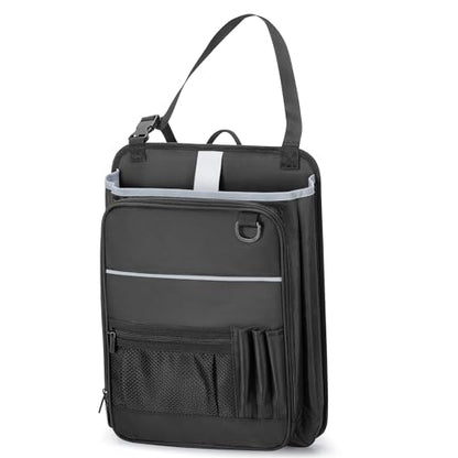 LUXJA Car Front Seat Organizer with Accordion File Pocket, Passenger Seat Organizer with Laptop Sleeve (Up to 15.6 In) and Adjustable Strap, Black