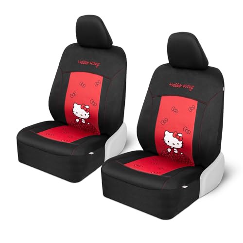 Carbella Hello Kitty Car Seat Covers - Stylish Black and Red Front Seat Covers with Cute Bow Design, Durable and Comfortable Polyester, Car Accessories for Women Hello Kitty Accessories 2pc - color: Seat Covers Poly-Red, style: Hello Kitty