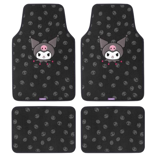 Kuromi Carpet Car Floor Mats - Universal Fit for Cars, SUVs & Trucks - Black with Kuromi Print & Purple, Pink Accents - Front & Rear Set, 4 Piece - color: Carpet Kuromi Midnight