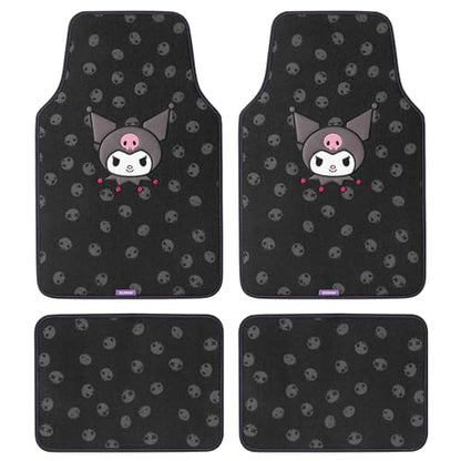 Kuromi Carpet Car Floor Mats - Universal Fit for Cars, SUVs & Trucks - Black with Kuromi Print & Purple, Pink Accents - Front & Rear Set, 4 Piece - color: Carpet Kuromi Midnight