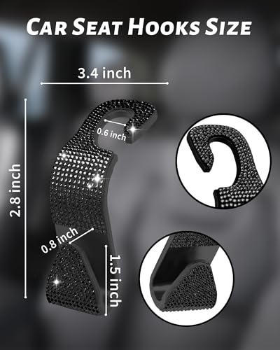 Sparkling Car Seat Hooks, 4 Pack, Black Purse Holder for Car Headrest, Chic Automotive Accessories for Women Essentials Handbag Clothes Coats Grocery Bags - color: Shadow Gem