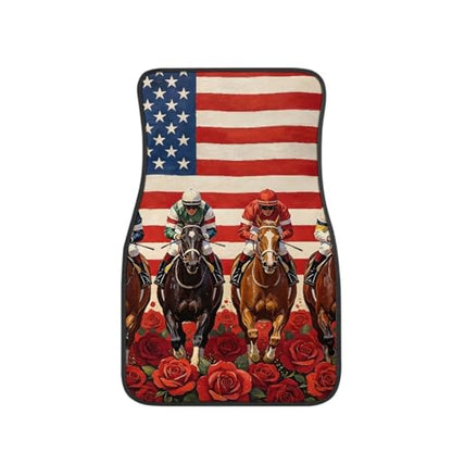 American Flag Horse Car Floor Mat Full Set 4 Piece Mats Rubber Backing Anti-Slip Universal Fit SUV Truck Vehicles All Weather Protection - color: American Flag Horse