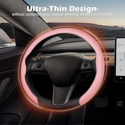 Nappa Leather Steering Wheel Cover,Universal Fit 15 Inch-Premium Non-Slip Breathable Comfort Grip for Cars Trucks SUVs,Anti-Slip Durable Interior Upgrade Light Pink - color: Light Pink