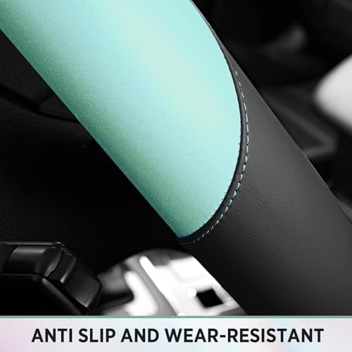 Road Comforts Steering Wheel Cover – Breathable Leather Steering Wheel Cover, Anti-Slip Grip, Universal Fit 14.5” to 15”, Heat & Cold Resistant for Cars, SUVs, and Trucks – Black & Shining Light Blue - color: Black&Light Blue