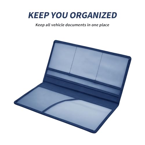 Car Registration and Insurance Card Holder - Vehicle Glove Box Document Organizer - Premium PU Leather Wallet Case - Driver License - Blue - color: Blue