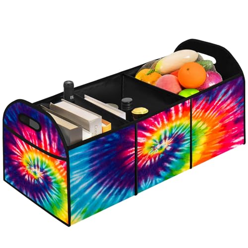 TieDye Car Trunk Organizer Storage Box Collapsible Non-Slip Automotive Organizer Vehicle Organization - color: TieDye
