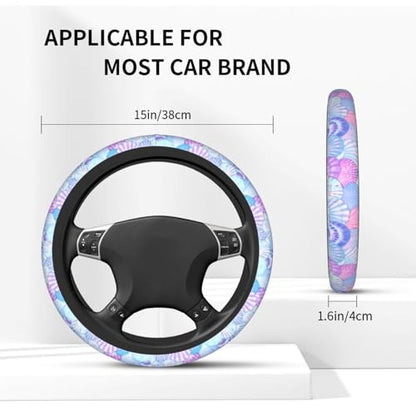 Mermaid Steering Wheel Cover Elastic Non-Slip Car Steering Wheel Covers with Seat Belt Shoulder Pad for Women Men - color: Mermaid
