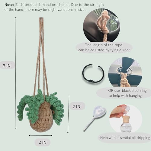 ROFIGL Handmade Crochet Hanging Car Air Freshener - Botanical Fern Leaf Design with 12ml Refillable Glass Essential Oil Bottle, Long-Lasting Car Diffuser & Nature-Inspired Decor - style: Fern