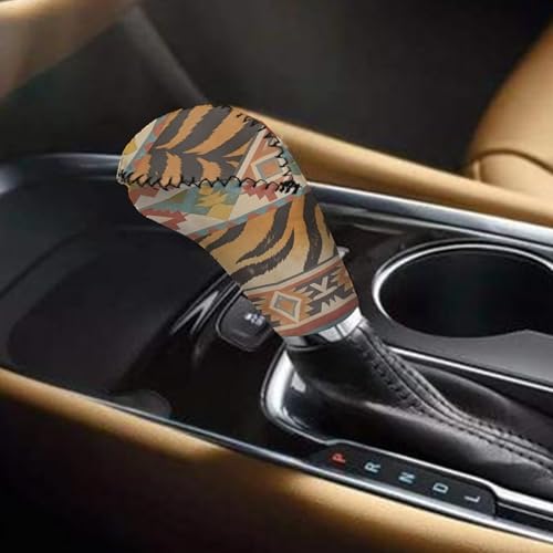 AFPANQZ Car Gear Shift Knob Cover + Hand Brake Sleeve Covers Knob Cover Cloth Sleeves Aztec Tiger Pattern Machine Washable Polyester Fabric Car Decoration 2 PCS Set - color: Aztec Tiger Pattern