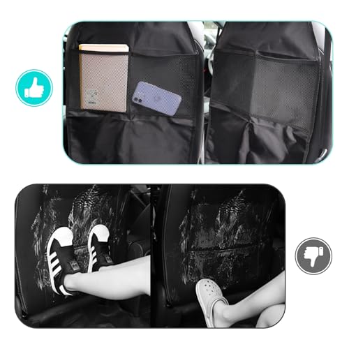 2 PCS Kick Mat Back Seat Protector, Waterproof Auto Seat Back Cover Protector with 2 Mesh Pockets, Anti-Mud Backseat Protective Cover Large Kick Mats for Car Truck SUV