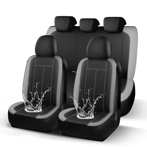 HChengkikz Car Seat Covers Full Set, Waterproof Neoprene Car seat Covers, Airbag Compatibable, Universal Automotive Comfort for Most Cars, Trucks, SUVs (Black + Darkgray) - color: N816 Black Darkgray, size: Full Set