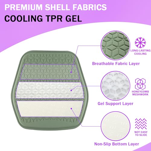 Thin Gel Seat Cushion for Car Seat, Office Chair, Wheelchair, Golf Cart - Non-Slip Car Seat Cushions with 0.7 Inch Gel - Sciatica & Coccyx Pain Relief (Fabric, Green) - color: Green
