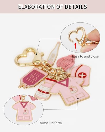 Key Chain Purse Charms - Bag Charms Keychain for Handbag, Car Keychain Wallet Accessories for Women - color: Nurse Pink
