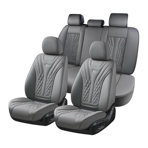 Coverado Car Seat Covers Full Set, 5 Seats Front Seat Cover and Back Seat Covers for Cars, Automotive Seat Covers Nappa Leather Waterproof Seat Covers, Car Seat Protectors Universal for Cars Gray - color: Gray, size: FullSet