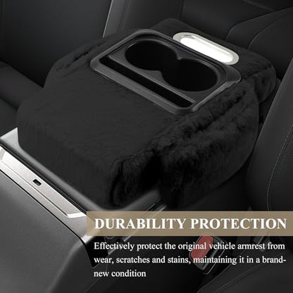 wuyaoyao Car Center Console Armrest Pillow, 13.78"×7.87"×2.76" Soft Plush Arm Rest Cover for Cars, 5-in-1 Warm Fluffy Auto Armrest Cushion Pad w/Pocket, Tissue Box, Cup Holder (Black) - color: Black