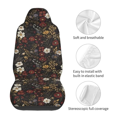 Floral Car Seat Cover Retro Daisy Seat Cushion Auto Bucket Seat Cover Set 2 Pack Hippie Boho Flower Car Front Seat Cushion Elastic Seats Cushion Automotive Seats Covers Accessory, Brown - color: Brown Floral