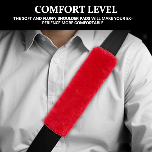 2PCS Car Seat Belt Cover Pads, Fluffy Car Seatbelt Covers, Soft & Comfortable Plush Seat Belt Cushion Protects Shoulder, Auto Safety Belt Strap Cover to Protect Your Neck (Red) - color: Red