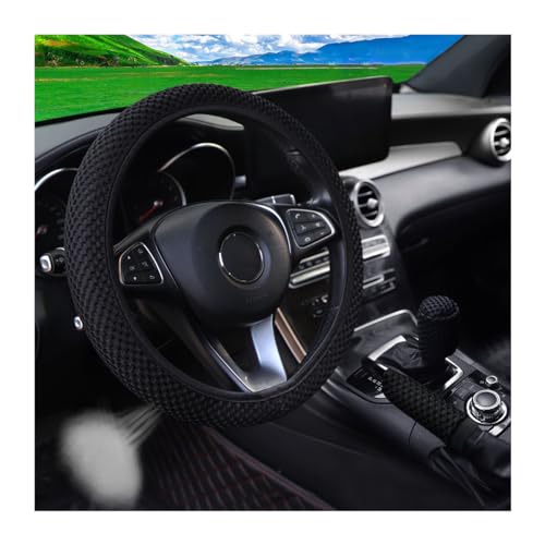 3PCS 15Inch Car Steering Wheel Cover Armrest Cover Gear Shift Cover Set, Microfiber Breathable Anti-Slip Automotive Steering Wheel Protector, Vehicle Interior Decor, Universal Fit（Black）