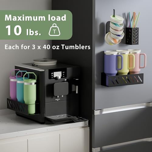 Magnetic Cup Organizer for Full Stanley 30/40 oz Tumbler, 2Pack Water Bottle Holder with Tumbler Lid & Straw Organizer, Ideal for Fridge and other iron surfaces, Flexible disassembly(Black) - size: 6 bottles