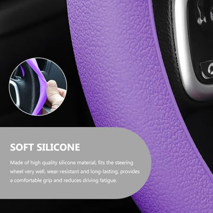 Car Steering Wheel Cover, 13 to 14 Inches Non-Slip Soft Silicone Steering Wheel Protector, Stretchable Elastic Steering Wheel Cover Fits Most Cars for Men and Women (Dark Purple) - color: Dark Purple