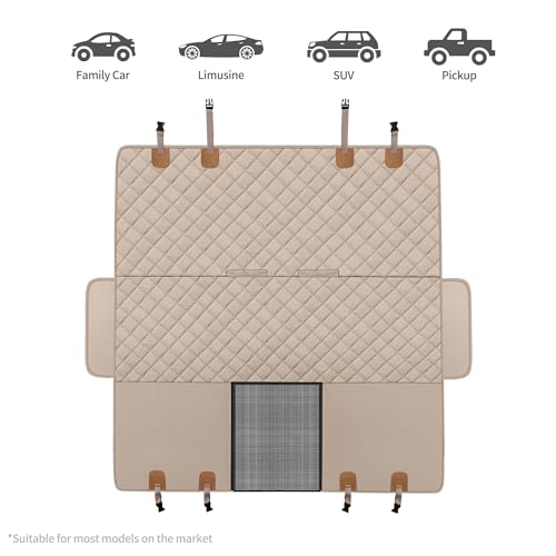 GXT Dog Back Seat Cover Protector for Cars SUV and Trucks with Mesh Window, Scratchproof Nonslip and Waterproof Material - color: Dark Khaki, style: Seat Cover Only
