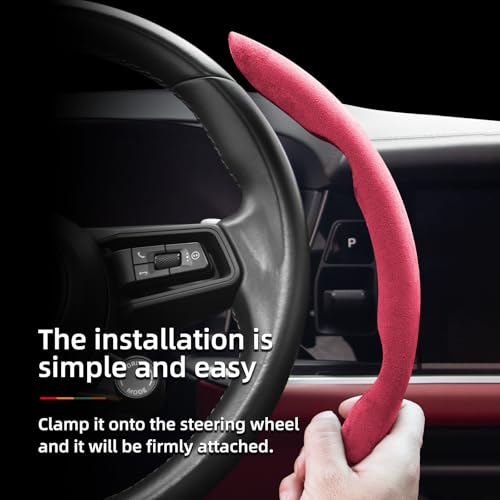 Suede Thin Car Steering Wheel Cover, 3 Piece, Fits 14-16 inch Round Steering Wheels, Red - color: Red, size: 3pcs: Fits Round Steering Wheels