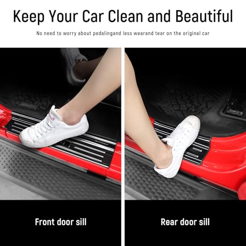 Door Sill Guards Compatible with Jeep Wrangler JL JLU 2018-2026 & Gladiator JT 2020-2026 Accessories Stainless Steel Material Black Brushed Texture Front and Rear Door Sill Protector - size: 4-Door (Black Brushed Texture)