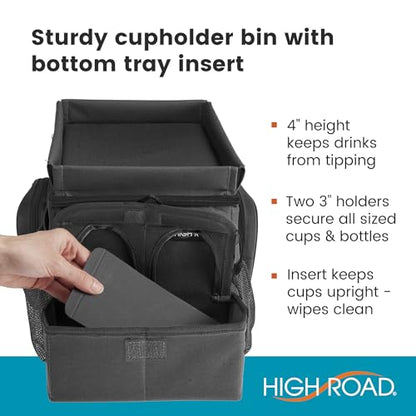High Road CarHop Front Seat Car Organizer with Car Cup Holder, Passenger Seat Tray and Padded Filing or Cooler Compartment with Side Pocket Storage - color: Black