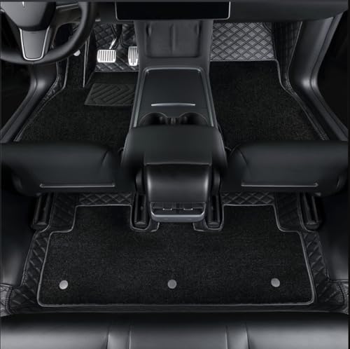 Compatible with Tesla Model Y 5-Seater(2020-2025) Floor Mats 2-Layer Floor Liner Car Mats All-Weather for Ultimate Interior Protection(Black) - color: Black with Black Stitching, size: 2020-2025 Double-layer Floor Mat